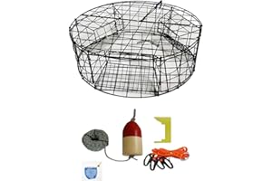 KUFA Vinyl Coated Round Crab Trap & Accessory Kit, 1/4" X100' Lead Core Rope, Clipper, Bait Case & 11" Float