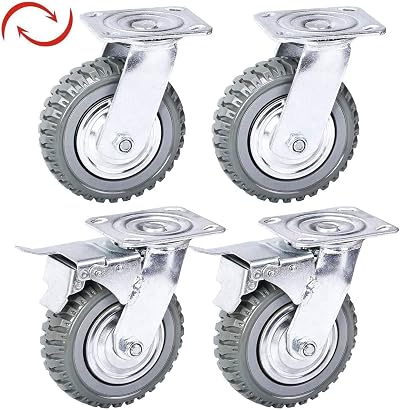 ybaymy 4pcs 150mm Solid Rubber Swivel Caster Wheels w/ Brake 1000KG Heavy Duty