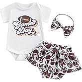 Newborn Baby Girl Football Outfit Game Day Romper Football Tutu Shorts Set Headband 3Pcs Infant Summer Clothes