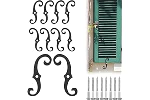 Rainmae 8 Pack S Style Shutter Dogs Hardware, 6.3 Inches Decorative Shutter Dog Holders with Screws, External Shutters Tieback for Exterior Decorative Shutters, Black