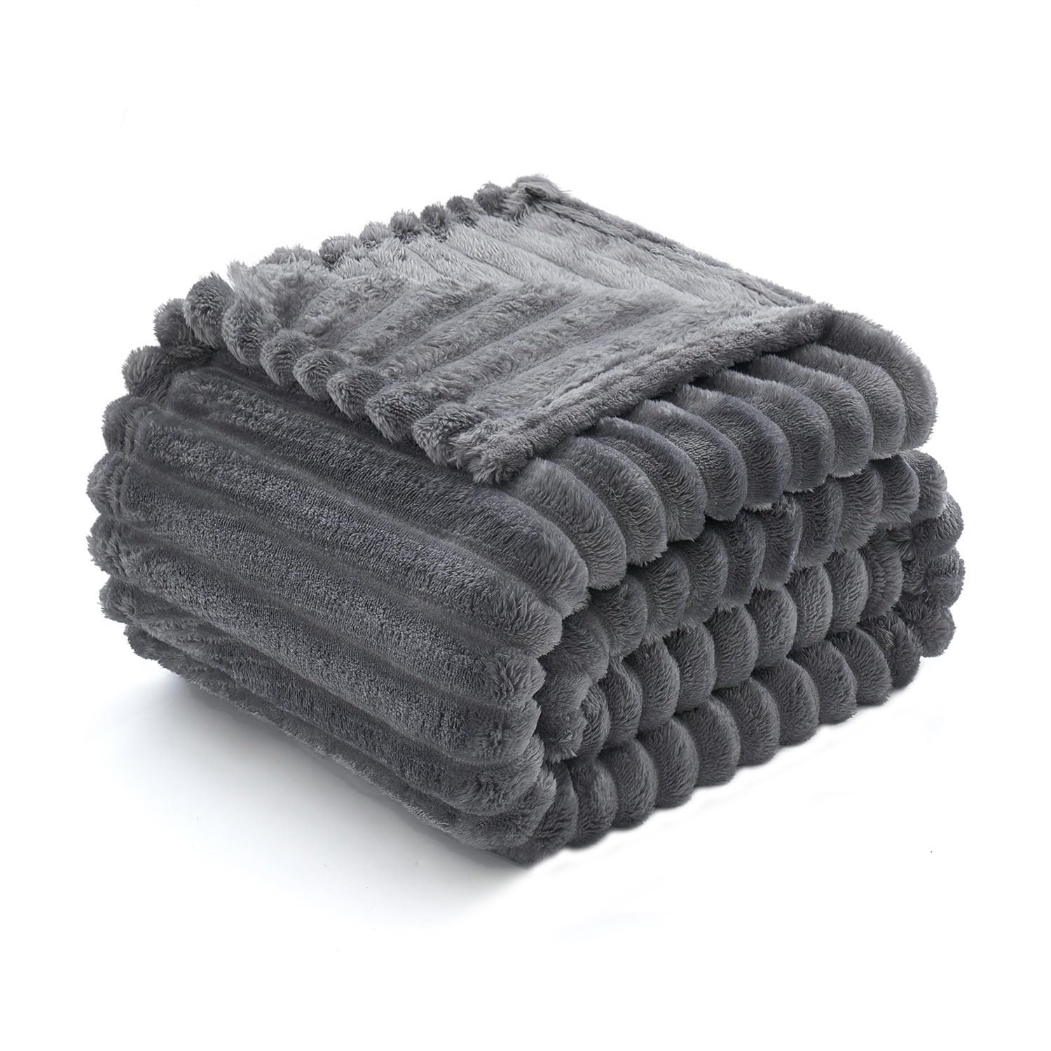 MIULEE Fleece Throw Blanket Flannel Soft Warm Comfortable Throws for Sofa Corduroy Fluffy Blanket Bed Throw for Bedroom Couch Travel Kids Bedroom Accessories 60 * 80Inch Dark Grey