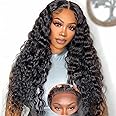 Bugtum Glueless Wigs Human Hair Pre Plucked Pre Cut 5x5 Hd Lace Closure Wear and Go Deep Wave Curly Lace Front Wigs for Black Women Wet and Wavy Natural Hairline (22 Inch)