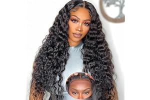 Bugtum Glueless Wigs Human Hair Pre Plucked Pre Cut 5x5 Hd Lace Closure Wigs Wear and Go Deep Wave Curly Lace Front Wigs for Black Women Wet and Wavy Natural Hairline (Natural Black 5x5 Lace, 22 Inch)