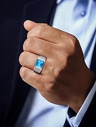 U7 Blue Stone Men Stainless Steel Square Signet