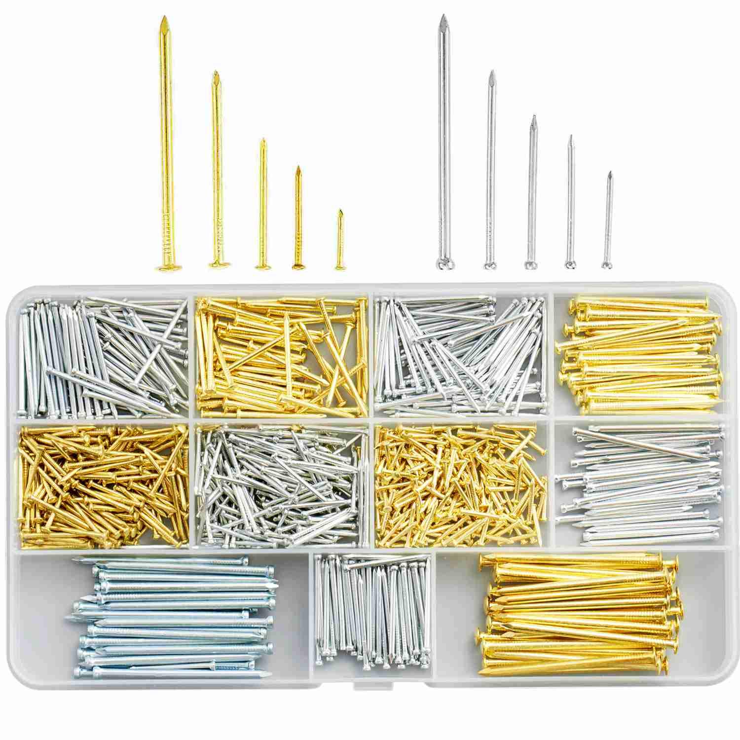 Litorange 900 Pcs Hardware Assorted Nails Set 10 Sizes 13-50 Millimetres for Home Repair and DIY Finish Common Wood Furniture Home Assortment Construction Nails