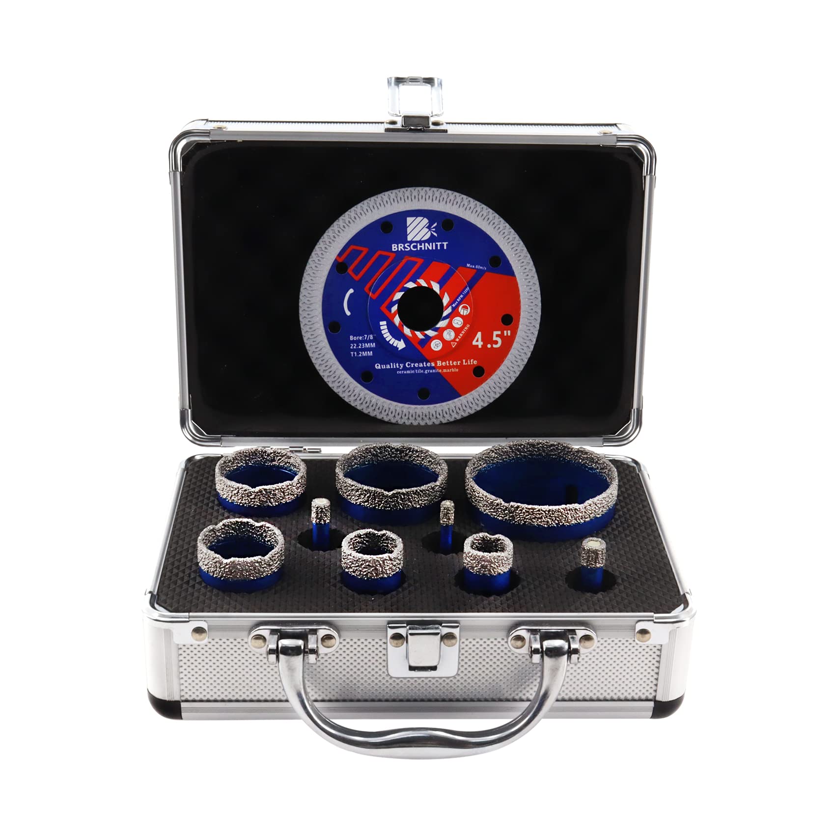 Diamond Core Drill Bit Set for Porcelain Tile Ceramic Marble Granite Drilling,BRSCHNITT 6 8 10 20 25 35 38 50 68mm Vacuum Brazed Diamond Hole Saw with M14 Thread — image 1