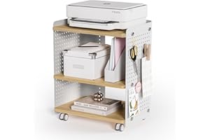 FENGE Printer Stand, 3 Tier Under Desk Printer Stand with Adjustable Shelf, 22x18 Inch Mobile Printer Shelf with Wheels, Prin