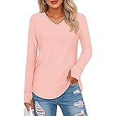YUCOLEN Womens Tunic Tops for Leggings Loose Fit Long Sleeve Shirts with Thumb Holes Cotton V-Neck T-Shirts