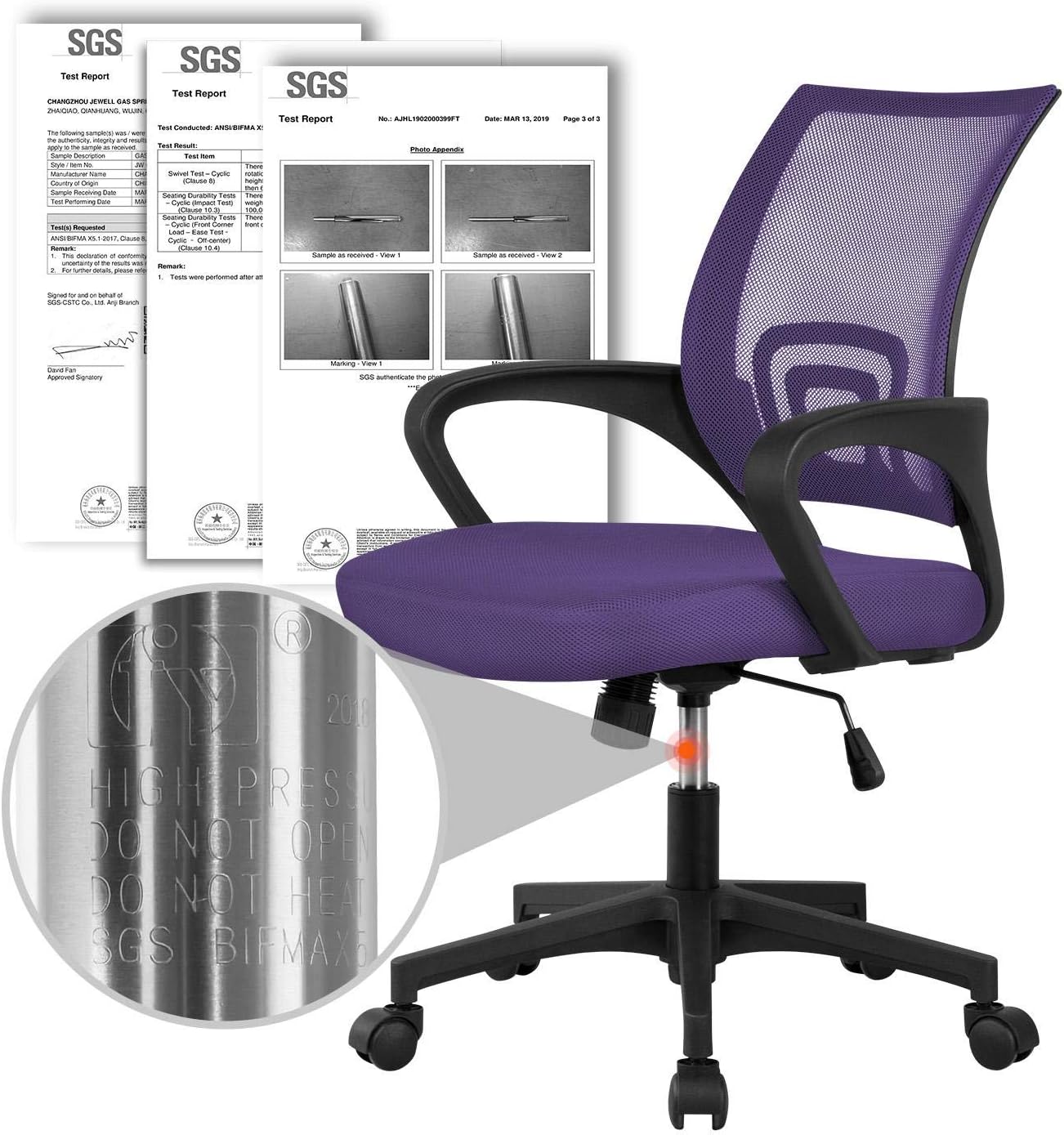 YAHEETECH Ergonomic Mesh Office Desk Chair, Adjustable Executive Chair with Swivel & Lumbar Support for Conference and Home Purple: Furniture & Decor