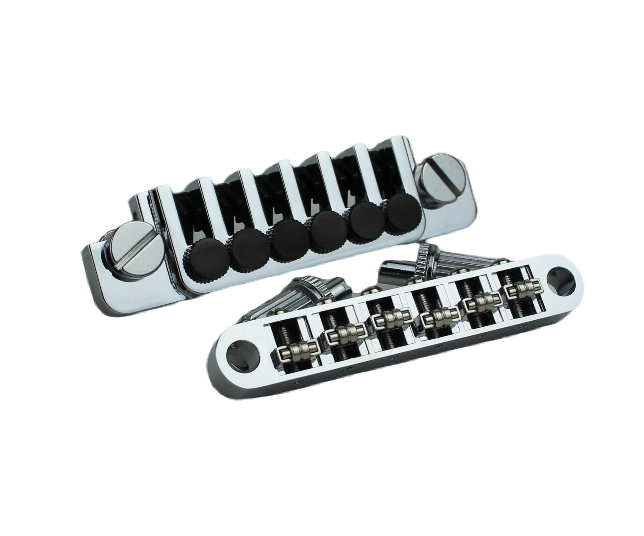 Guyker LP Electric Guitar Tune-O-Matic Roller Saddle Bridge GM005+Vintage TP-6 Back Cover Stop Bar Lock Combo Replacement Compatible with Les Paul LP 6 Strands Electric Guitar, Chrome