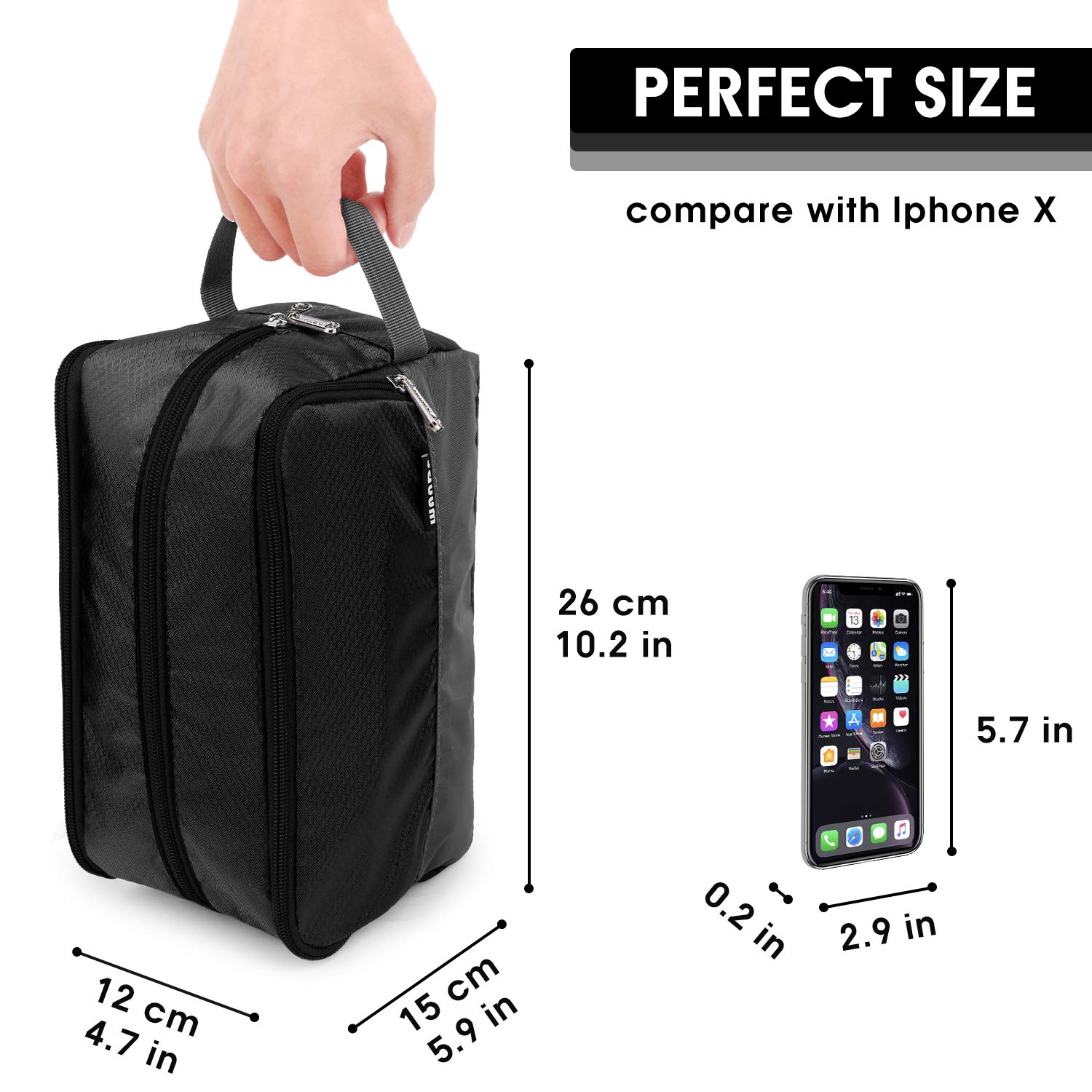 Toiletry Bag Small Nylon Dopp Kit Lightweight Shaving Bag for Men and Women (Black) : Beauty