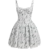 ABAFIP Women's Corset Mini Dress Spaghetti Straps Backless Lace up Low Cut Ruffle Short Dress Sundress