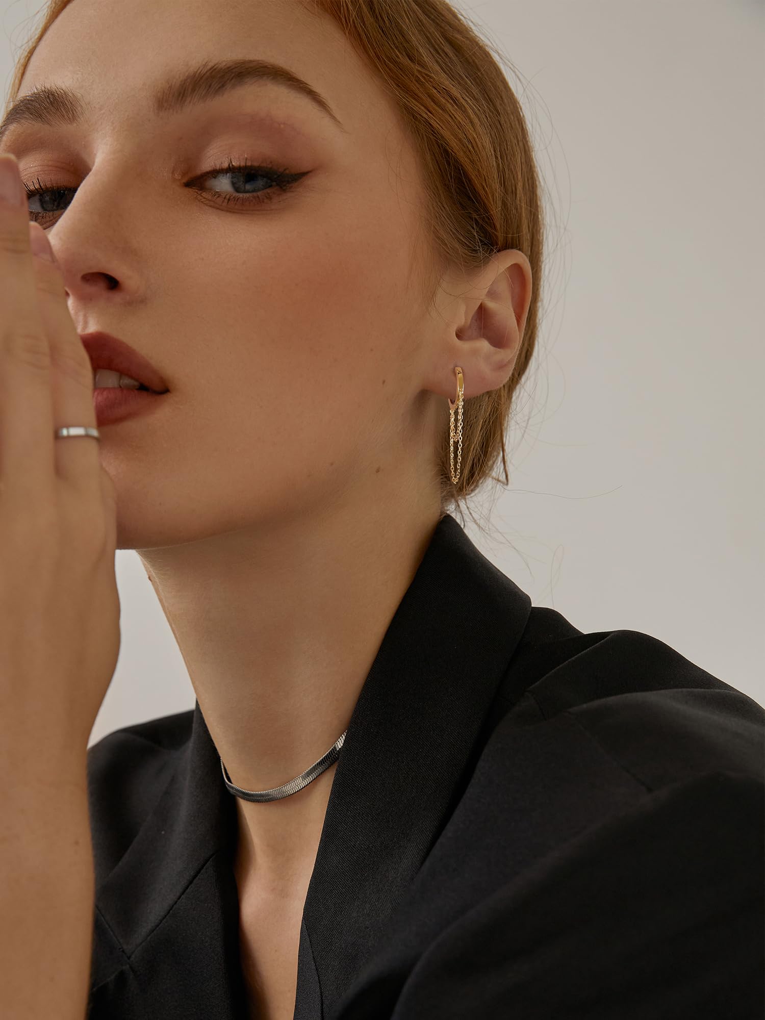 S.Leaf 925 Sterling Silver Tassel Chain Gold Hoop Earrings for Women Small Huggie Dangle Drop Earrings Trendy Best Friend Birthday Gifts for Women 14k Gold Hoop Double Chain Earrings