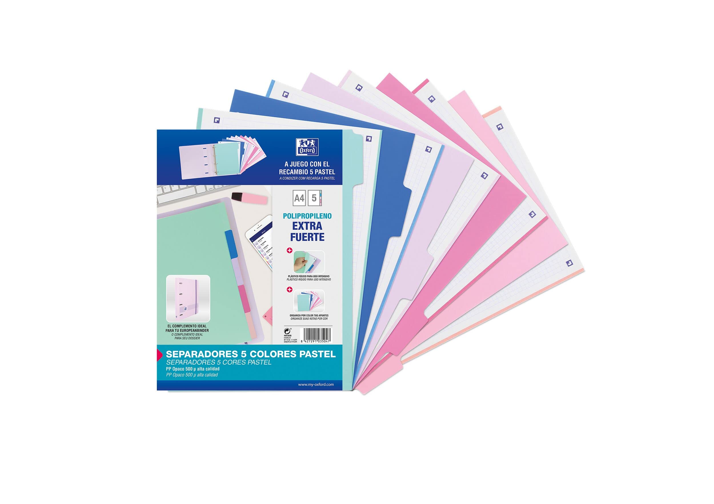 Oxford Strongline 4 Ring A4 Opaque Plastic Lever Arch File 5 Positions 4 Drill 5 Pastel Colours