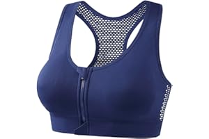 Womens Zip Front Sports Bra High Support Workout Bra Mesh Racerback Running Bra Fitness Activewear Shockproof