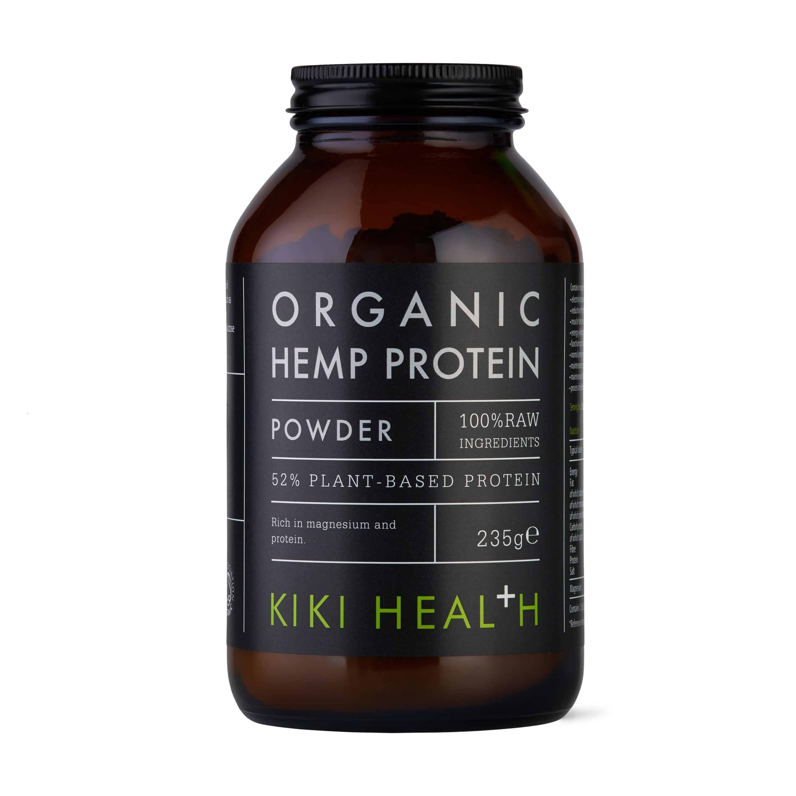 KIKI Health - Organic Hemp Protein - Plant-Based Protein Powder - Rich in Magnesium and Omega 3 - Contains All 21 Amino Acids and 8 Essential Fatty Acids - Post Workout Shake - 235g