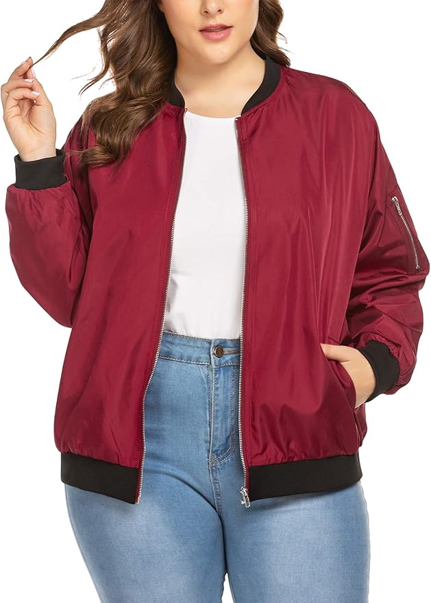IN'VOLAND Womens Jacket Plus Size Bomber Jackets Lightweight with