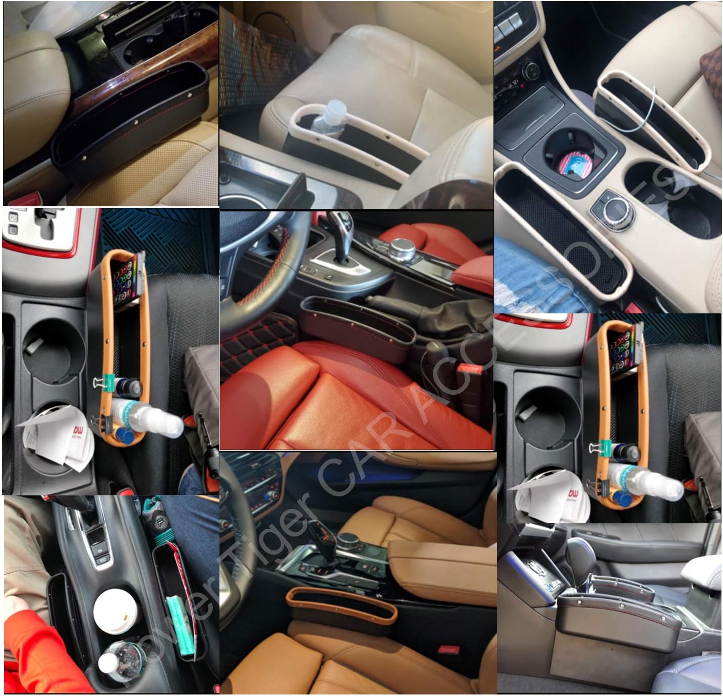 Car Seat Pockets PU Leather Car Console Side Organizer Seat Gap Filler Catch Caddy with Non-Slip Mat 9.2x6.5x2.1 inch Black（2 Pack） Powertiger: Automotive