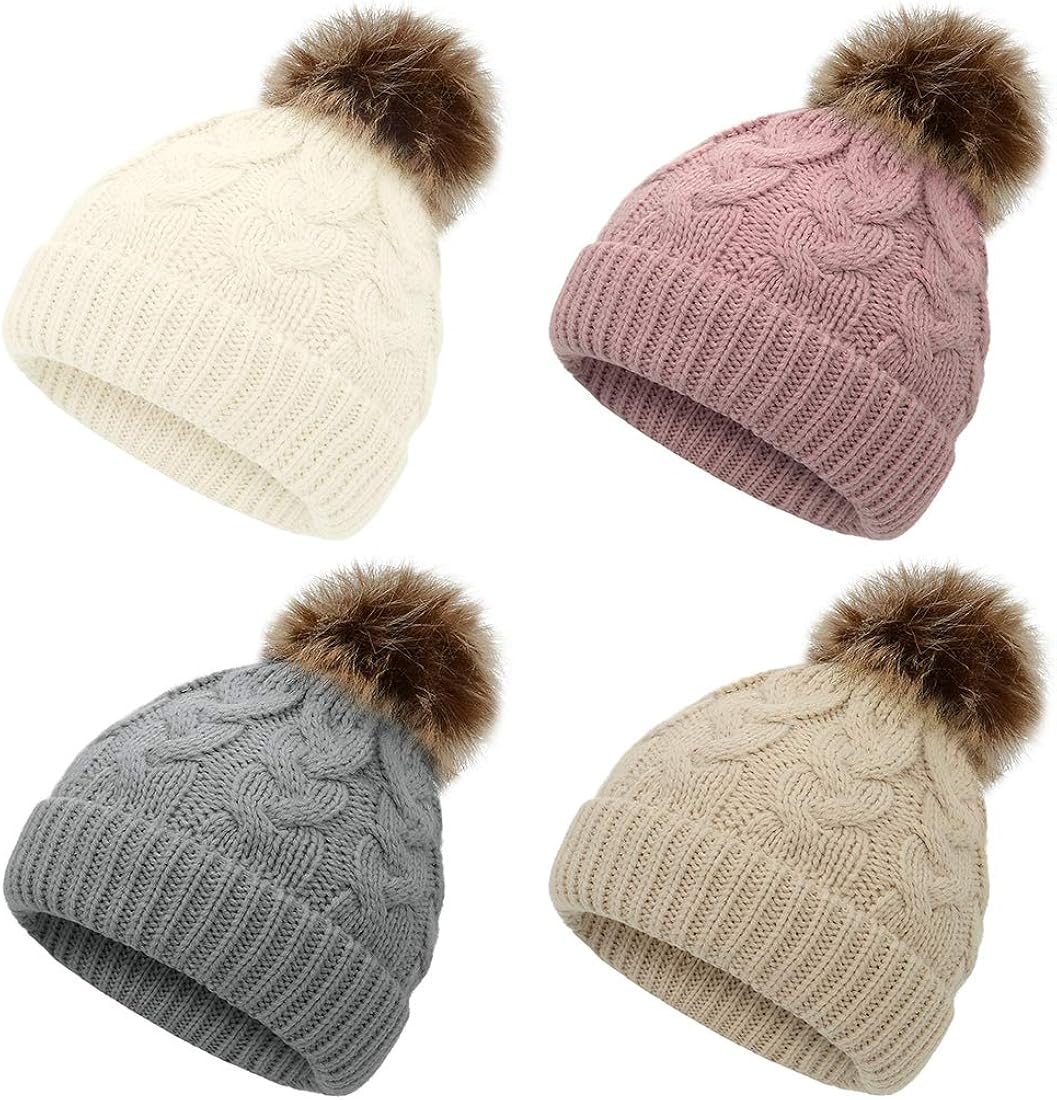 Durio Baby Girl Hats Knit Baby Winter Hat Cute Baby Beanies for Girls Boys Thick Warm Toddler Hat B Pink One Size: Clothing