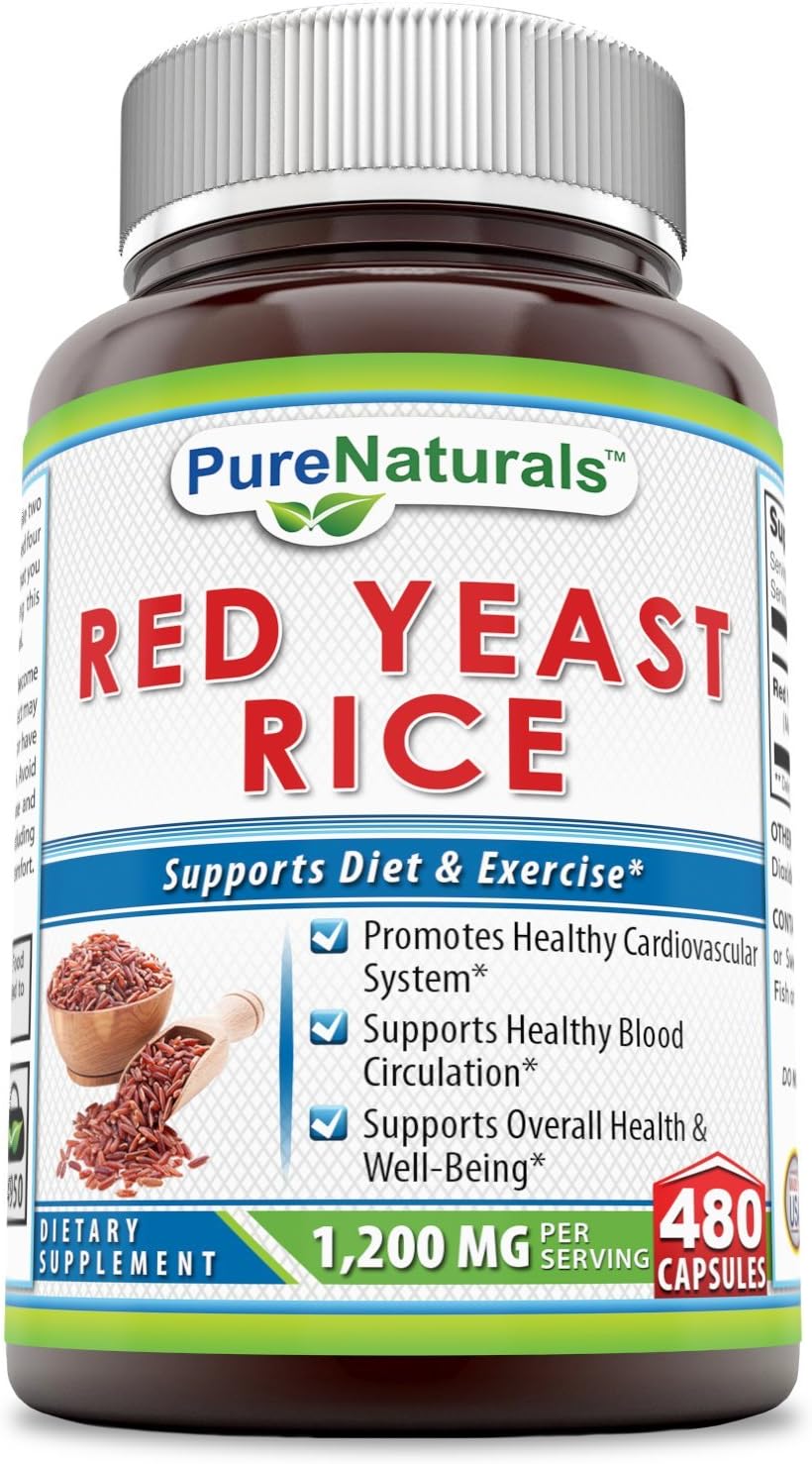 Pure Naturals Red Yeast Rice Dietary Supplement, 1200 Mgper Serving Capsules, 240Count, Promotes Healthy Cardiovascular System*, Supports Healthy Blood Circulation, Supports Overall Health*: Health & Personal Care