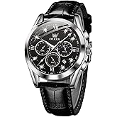 OLEVS Mens Watches Leather Chronograph Luxury Fashion Dress Analog Quartz Wrist Watch Luminous Waterproof Moon Phase Date