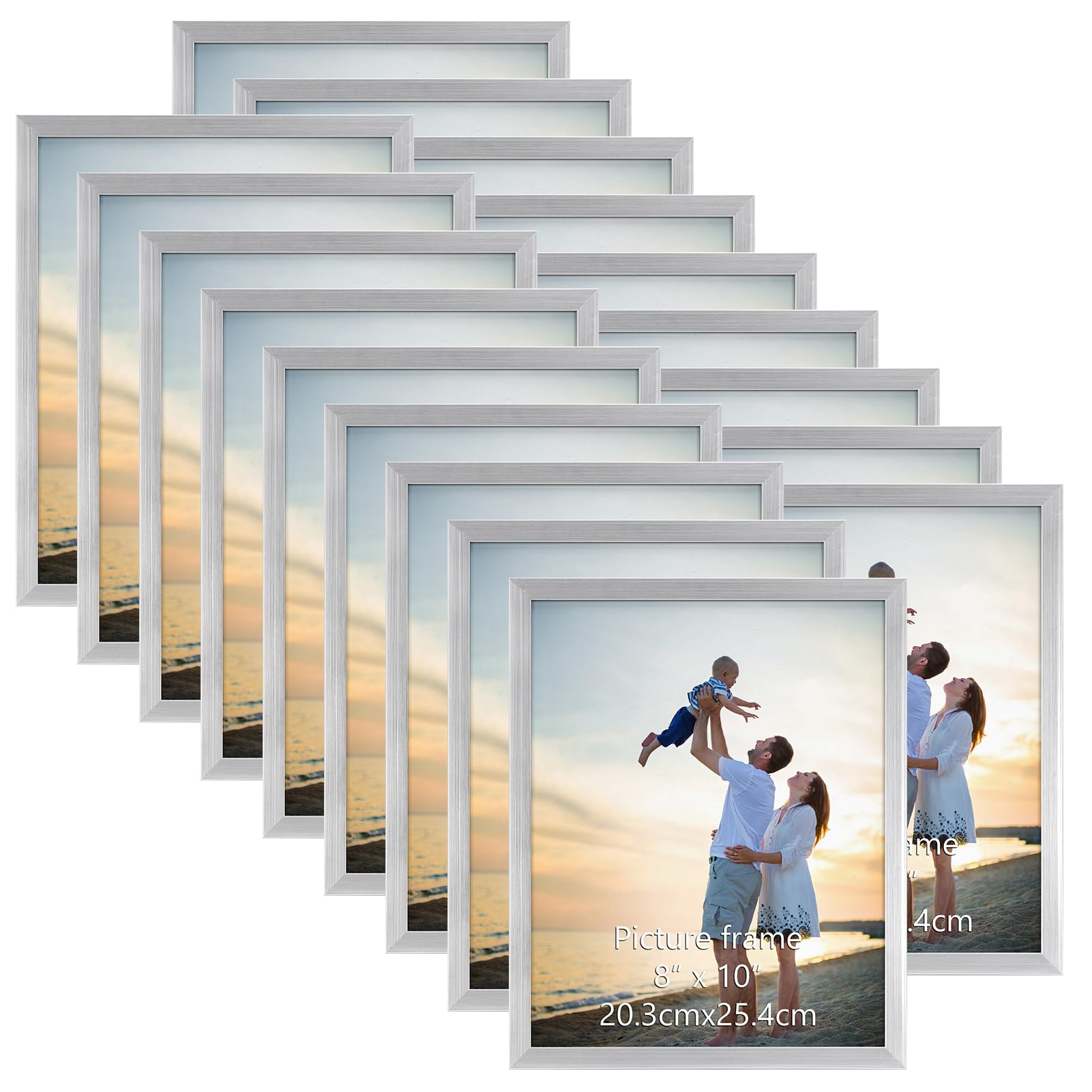 Photo 1 of Hoikwo 18 Packs 8x10 Silver Multi Plastic Picture Frames Set with Plastic Cover for Family Photos, Artwork, Light Weight Bulk 8 by 10 Frames Pack for Wall Hanging and Table, Stylish Picture Frames