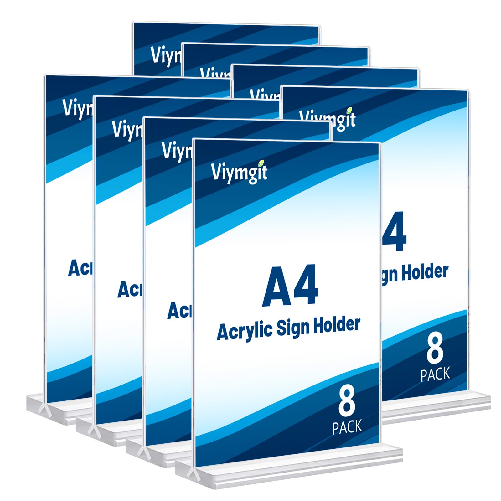 A4 Acrylic Sign Holder, 8 Pack Clear Double-Side Table Perspex Display Stand, Plastic Vertical T-Shape Menu Poster Holder for Restaurant, Office, Exhibition, Store