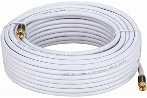 Cables Direct Online 50ft White Quad Shield RG6 Coaxial Cable, F Pin and BNC Extension Wire for Satellite Dish, Cable TV, Ant
