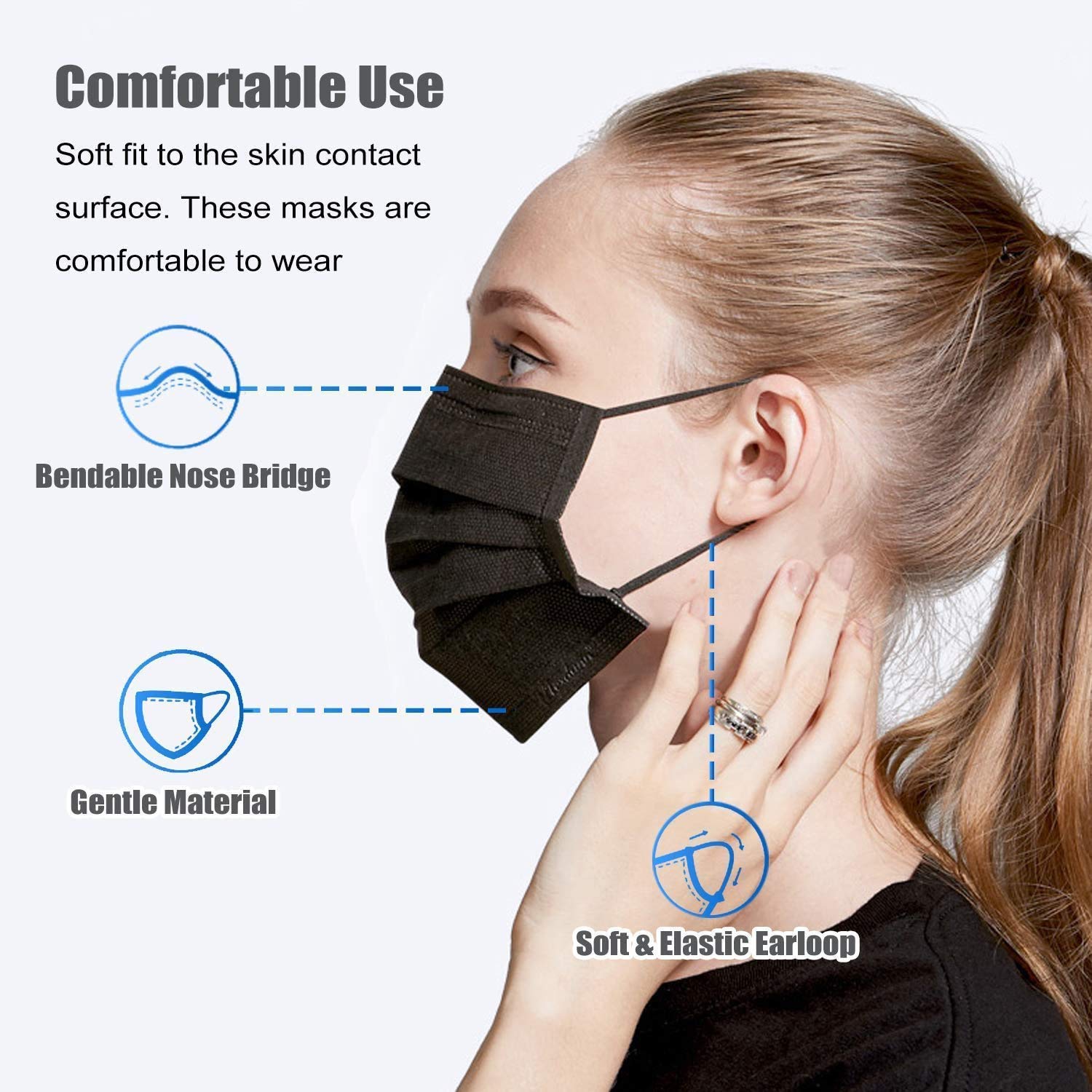100 Pcs Disposable Face Masks, 3 Ply Face Masks Black Disposable Mask: Industrial & Scientific