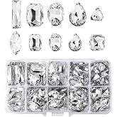 SWTHONY 140 PCS Large Glass Rhinestones Pointback Mixed Shapes, Bulk Crystal Big Gems Rhinestones for Crafting Clothes Dress Shoes Jewelry Making Clear
