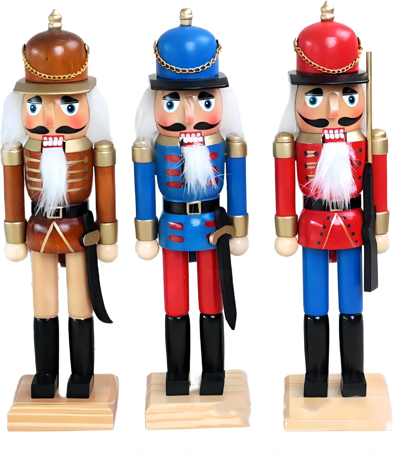 Nutcrackers - ENLAYER 3PCS 25CM Nutcracker Figures Christmas Decorative, Nutcracker Puppet Wooden Pure Hand-Painted Nutcracker, Festive Collectible Nutcracker Gift for Winter Table Desktop Fireplace Decorations
