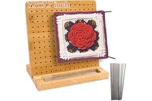 ISWABARD 7.7x7.7 Inch Blocking Board for Crocheting with 15 Stainless Steel Rods Crochet Blocking Board Bamboo Granny Square with Pegs, Gifts for Crocheters Blocking Mats