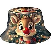 Christmas Bucket Hat for Women Men Cute Xmas Decorations Hats New Year Fisherman Hat Packable Travel Beach Sun Hat