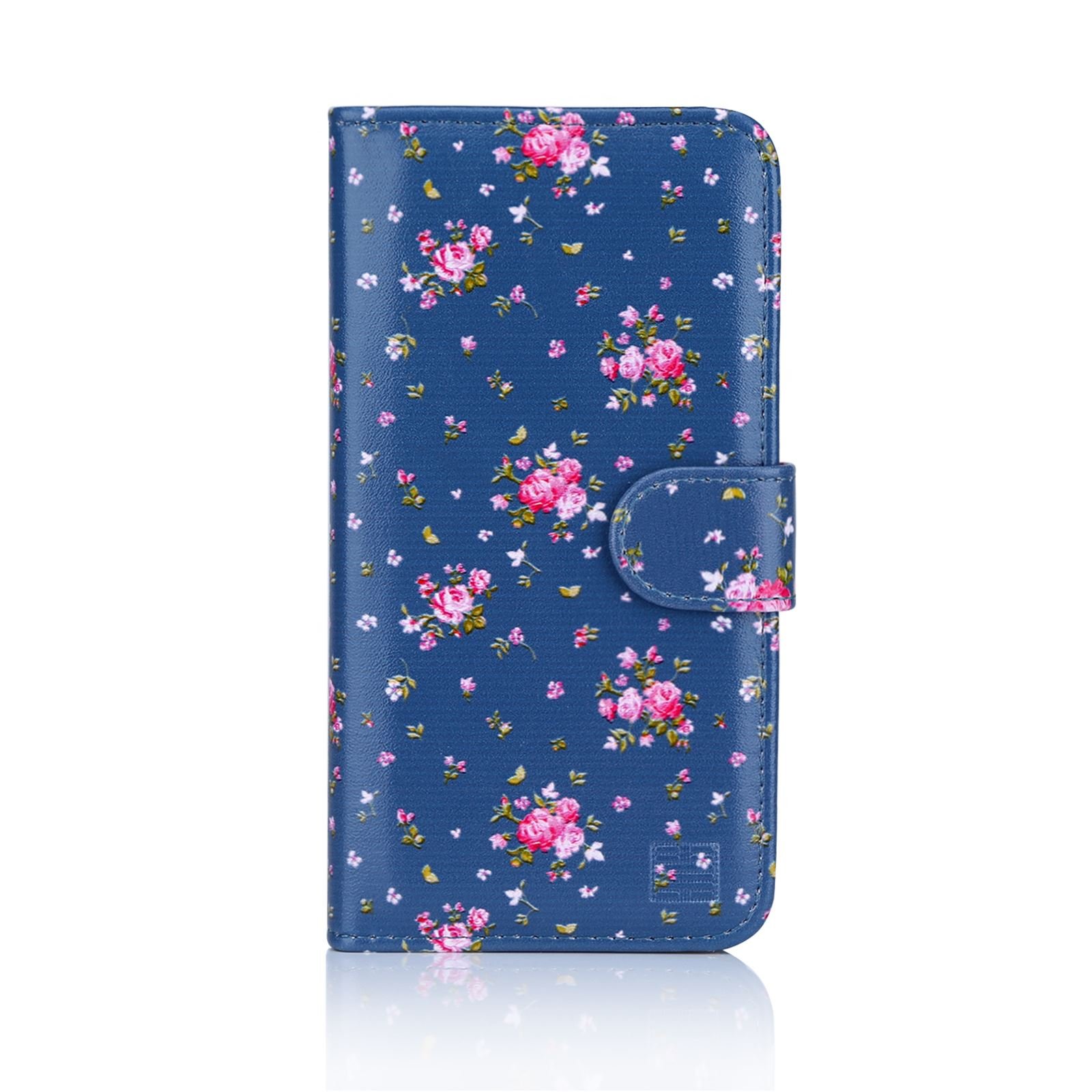 32nd Floral Series - Design PU Leather Book Wallet Case Cover for Samsung Galaxy J3 (2017) J330F, Designer Flower Pattern Wallet Style Flip Case With Card Slots - Vintage Rose Indigo