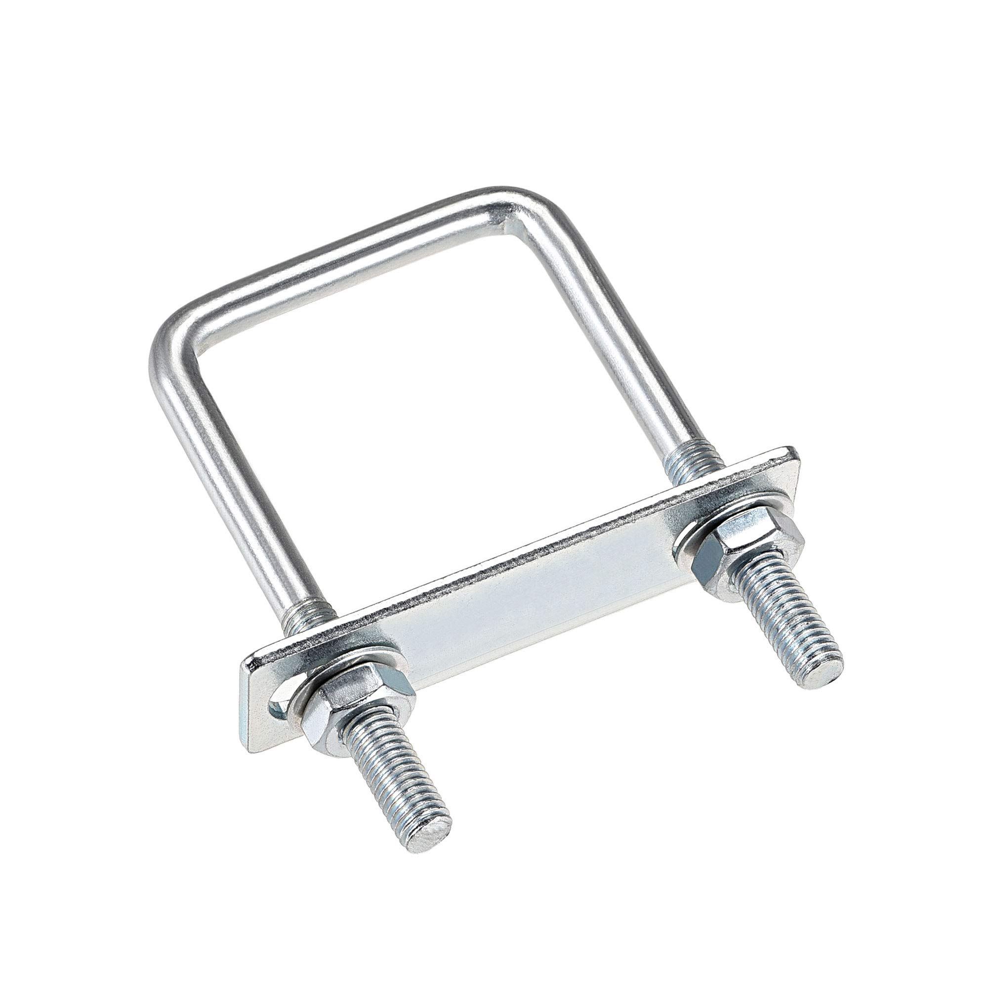 sourcing map Square U-Bolts 2"(50mm) Inner Width 100mm Length Carbon Steel M8 with Nuts, Frame Plate, Round Washers