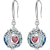 TOUPOP Tree of Life Birthstone Earrings for Women 925 Sterling Silver Family Tree Dangle Earrings with Austrian Crystal Jewelry Birthday Mothers Day Gifts for Her Girlfriend Wife Mom