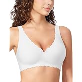 MOEOZLLO Deep V Wireless Bras for Women No Underwire Seamless Bralettes for Women with Support Floral Wavy Womens Bras