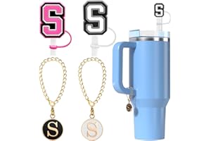 Utuichuo 10mm Straw Cover Cap for Stanley Cup 30 oz 40 oz Initial Straw Topper with 2PCS Letter Charm Accessories for Stanley Name ID Charm For Stanley Tumbler (S)