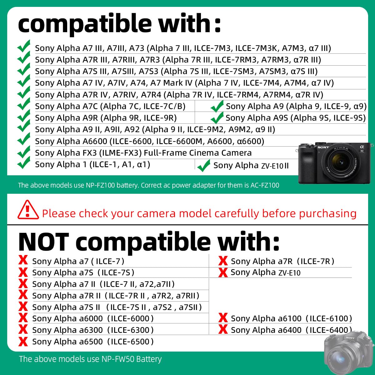 RONFEN NP-FZ100 Dummy Battery DC Coupler USB-C Cable PD Adapter Kit Replace AC-FZ100 AC Power Adapter for Cameras Sony Alpha 9 A9 II A9R A9S A7 III A7R III A7S III A6600 A7IV A7 IV A7R IV A7C A1 FX3