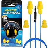 Plugfones Guardian Earplug Headphones, OSHA Compliant Work Earbuds, Yellow | 29dB NRR Foam &amp; 27dB Silicone Plugs, Ear Plug Headphones for Work, Construction &amp; Helmet Use, PPE Safety Earbuds, 4Ft Cord