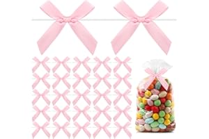 KQNBI 30 Pack Pink Twist Tie Bow, Satin Ribbon Bows Small Bows for Crafts, Mini Bowties Bowknot for Valentine Gifts DIY Decorations Treat Bags, Gift Wrap Bows, Premade Tiny Bows for Bakery Cookie Candy Bags