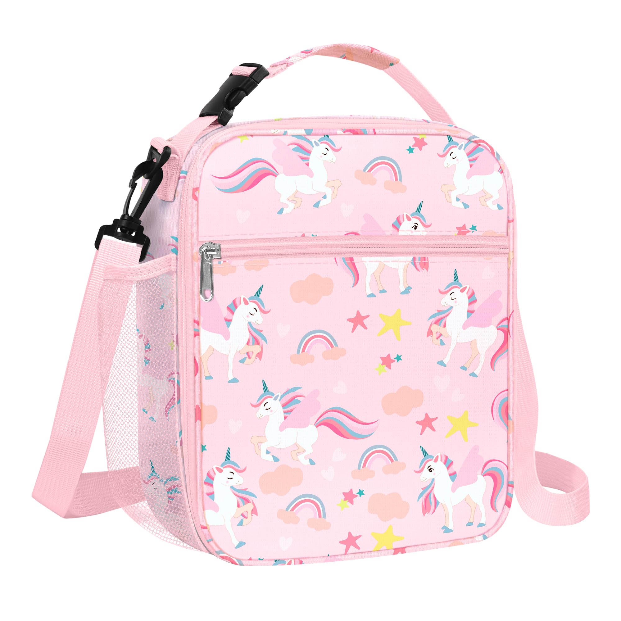 Clastyle Unicorn Insulated Lunch Bag Large Thermal Cooler Bag for Girl Picnic Lunch Box Tote, Pink Unicorn Rainbow
