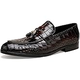 GOLDEN COXES FAMILY Formal Dress Shoes for Mens, Premium Crocodile Printed Mens Leather Slip on Dress Shoes, Party Wedding Shoes Bit Loafer