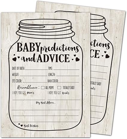 Amazon メイソンジャー ベビーシャワー予想とアドバイスカード 50枚 素朴なベビーシャワーゲーム 男の子または女の子用 赤ちゃんへのお祈りカード付き 新しく親になるメッセージアドバイスブック 楽しい性別ニュートラルショー Antgiftshop ホーム キッチン 通販