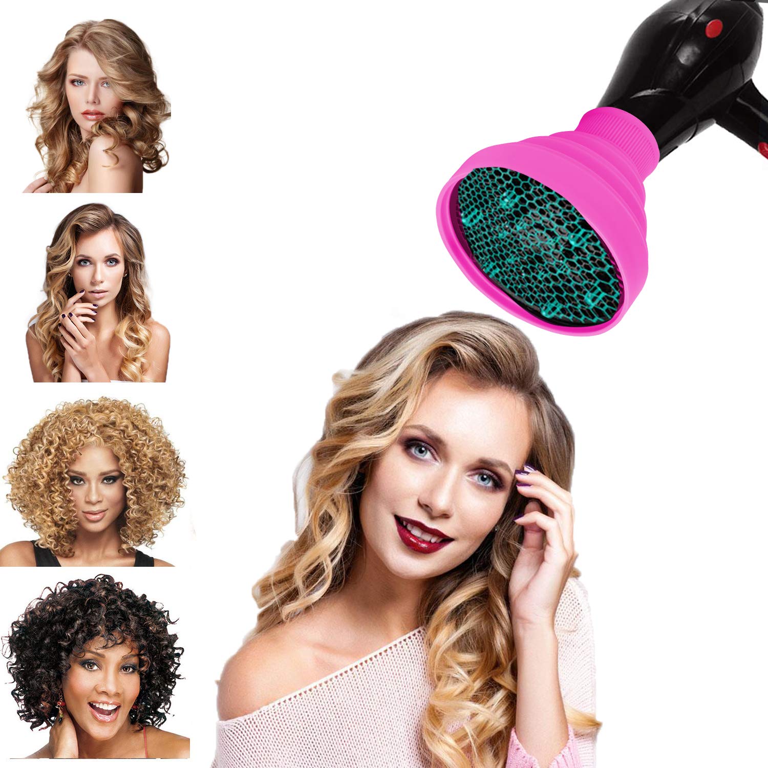 Universal Collapsible Hair Dryer Diffuser Attachment- Salon Grade tool ,Lightweight Foldable Portable Travel Folding Design Fit Most of blow Dryers-PinkPink: Beauty
