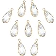 BENECREAT 10Pcs 18K Real Gold Plated Brass Glass Charm Pendants, Faceted Drop Teardrop Shape Charms for Anniversary Jewelry Making DIY Accessories,0.94x0.4x0.2inch