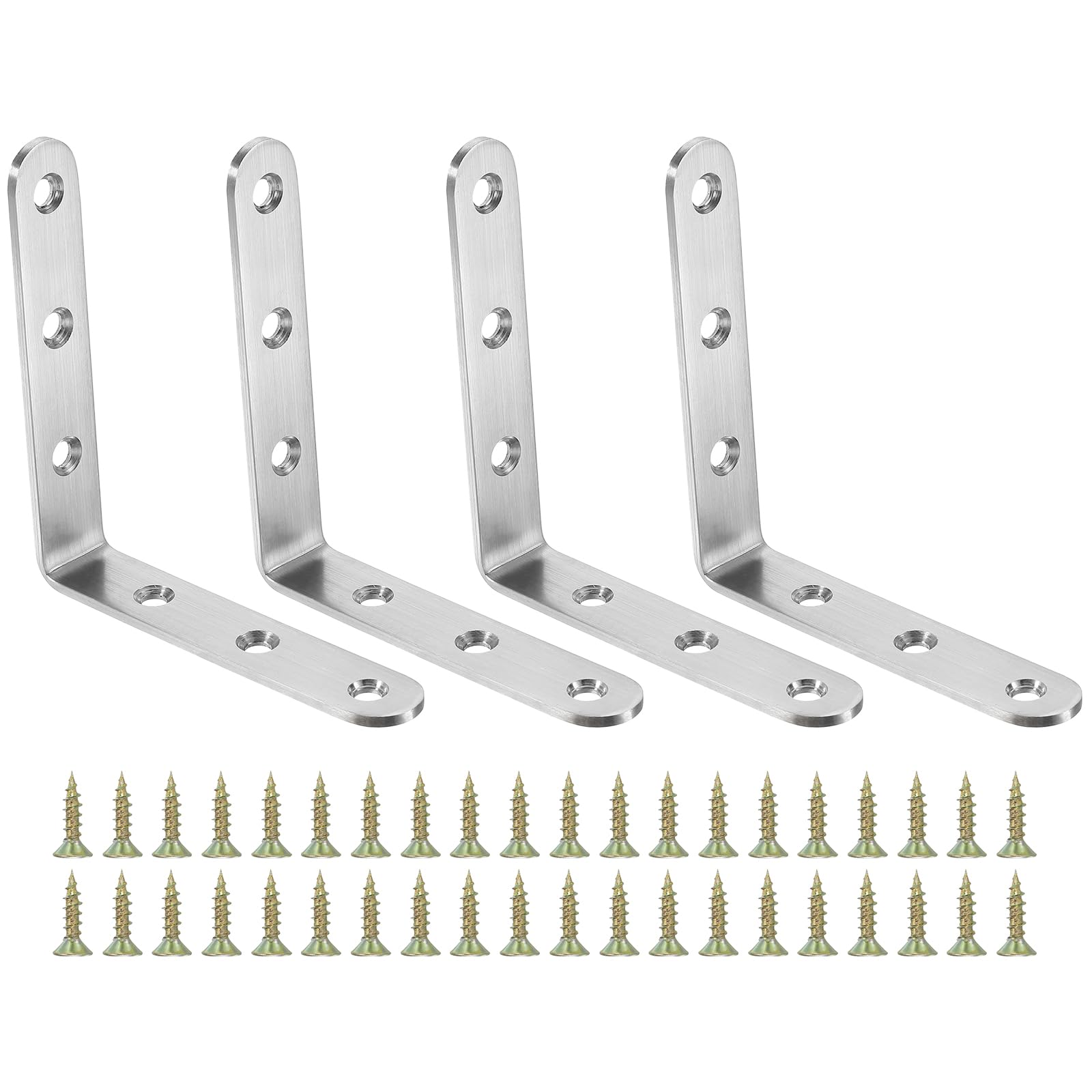 PATIKIL Stainless Steel Corner Braces 3.82 x 3.82 Inch,4 Pieces L Bracket Joint Right Angle Support Bracket L Shaped Corner Fasteners with Screws for Shelves, Silver โ image 1