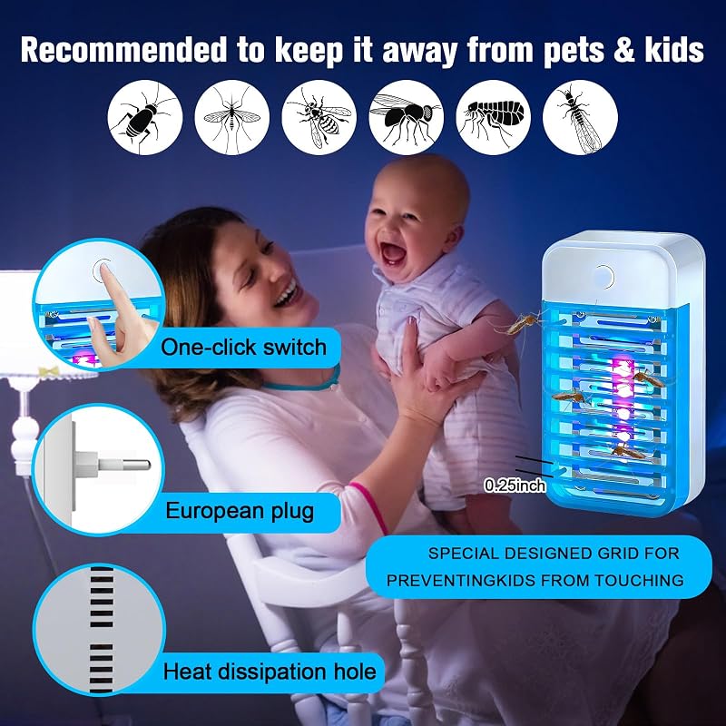 Lâmpada para mosquitos, 4 unidades, repelente elétrico de mosquitos, armadilha UV para insetos, armadilha para mosquitos de interior, para quarto, escritório, cozinheira para moscas, mosquito, traça