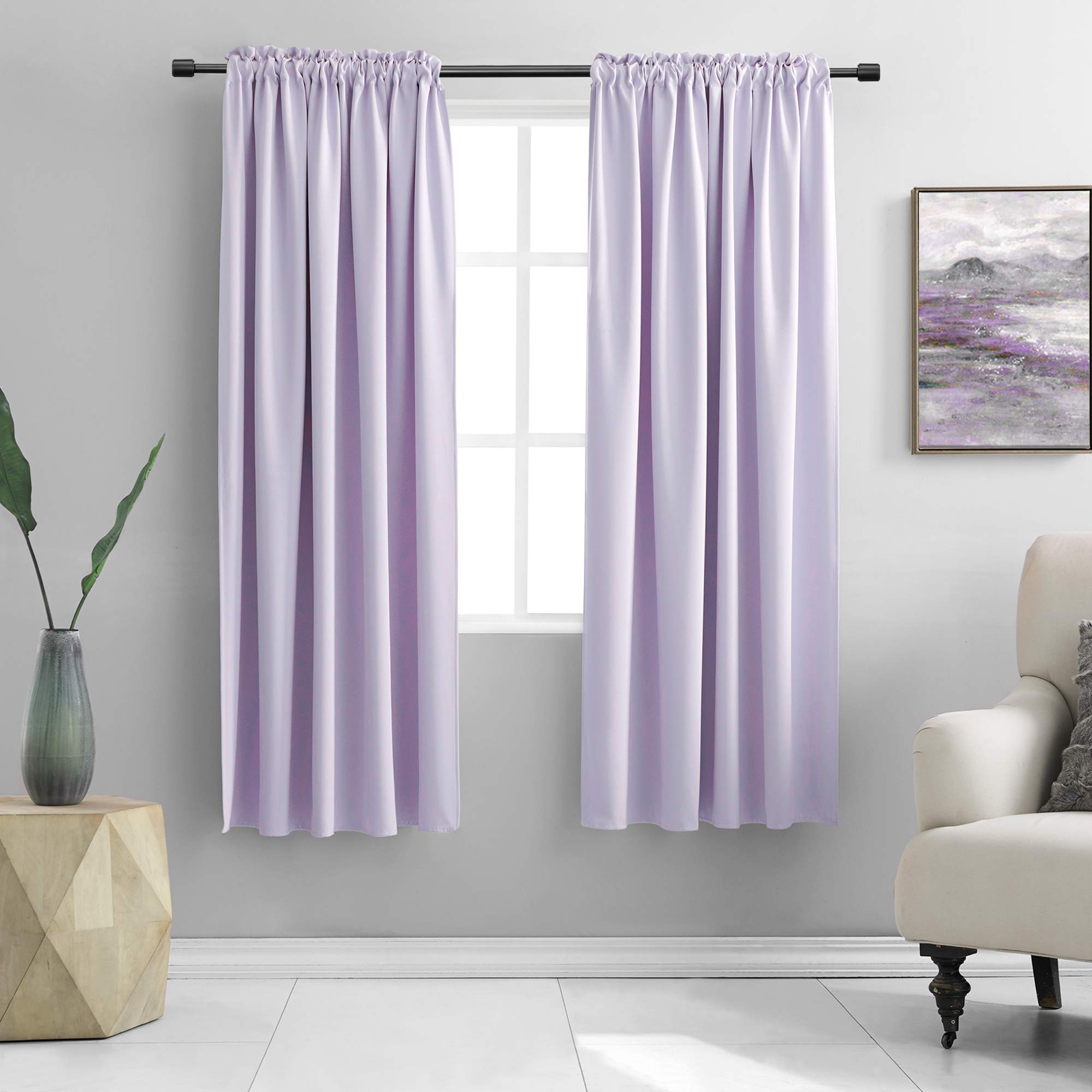 DONREN Violet Light Purple Curtains Room Darkening for Bedroom - Rod Pocket Blackout Solid Curtains for Dining Room(42 W x 72 L 2 Panels)