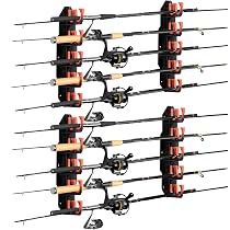 KastKing Fishing Rod Holder For Garage, Wall Or Ceiling Mounted Fishing Rod Rack Storage Organizer Fishing Pole Holder Holds 6 Rods Combos Less 18